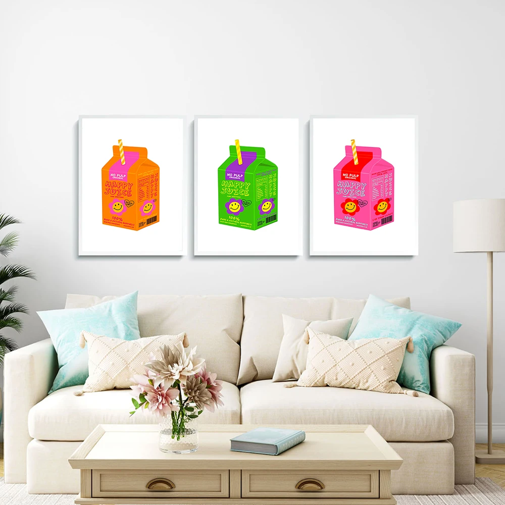 Happy Juice Drink Quote Wall Art Canvas Painting Nordic Posters And Prints Happiness Smile Pictures For Living Room Home Decor