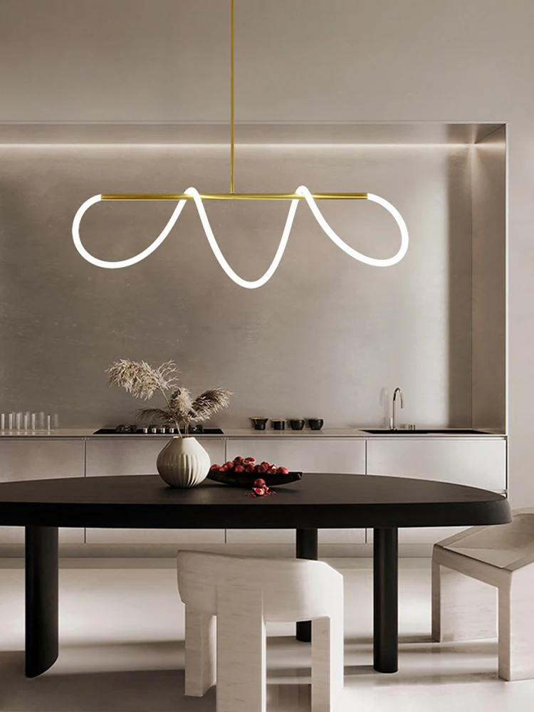 Minimalist Lights LED Neon Strip Ceiling Chandeliers Trendy Black/ Gold Hanging Lamps Home Lamps for Living Room Decoration