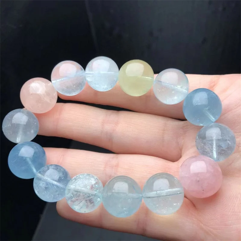 14.5MM Natural Yanyuan Milky Quartz Lotus Bracelet Gemstone Round Bead Crystal Healing Gemstone Bracelet Jewelry Gift 1PCS