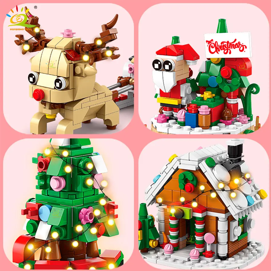 HUIQIBAO 6IN1 Christmas Elk Deer Santa Claus Building Blocks City Snow House Xmas Tree Bricks Set Toys for Children Kids Gift - 5