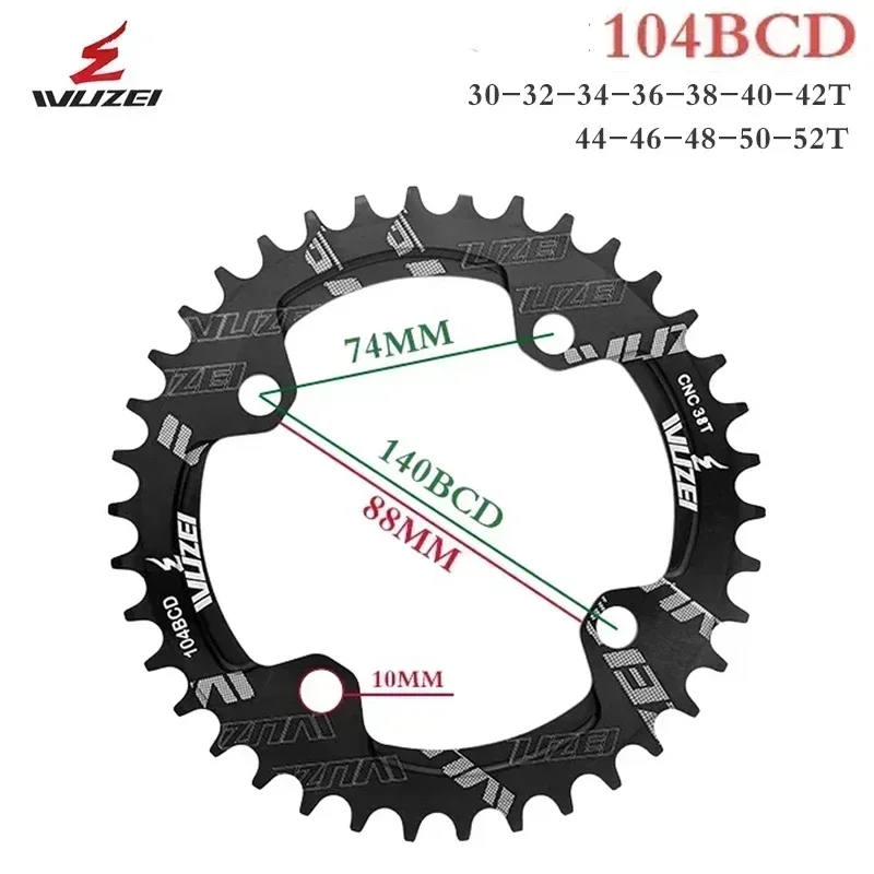 WUZEI MTB Bike 104BCD Chainwheel Narrow Wide Round Shape 30/32/34/36/38/40/42/44/46/48/50/52T Bicycle Chainring Single Plate