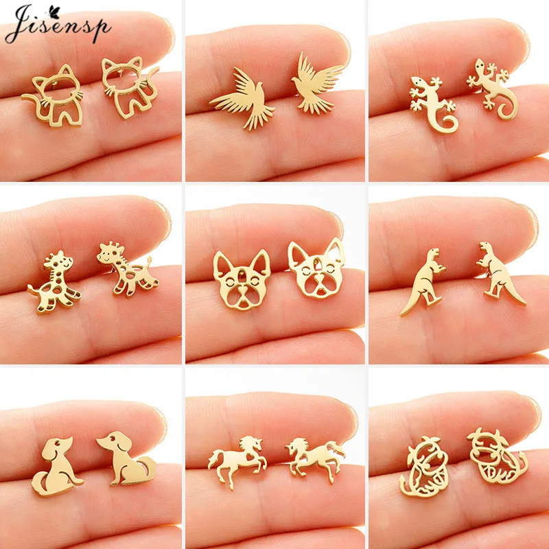 100% Stainless Steel Animal Earrings for Women Girls Fashion Lizard Dog Cat Earings Daily Jewelry Christmas Piercing Ear 2024