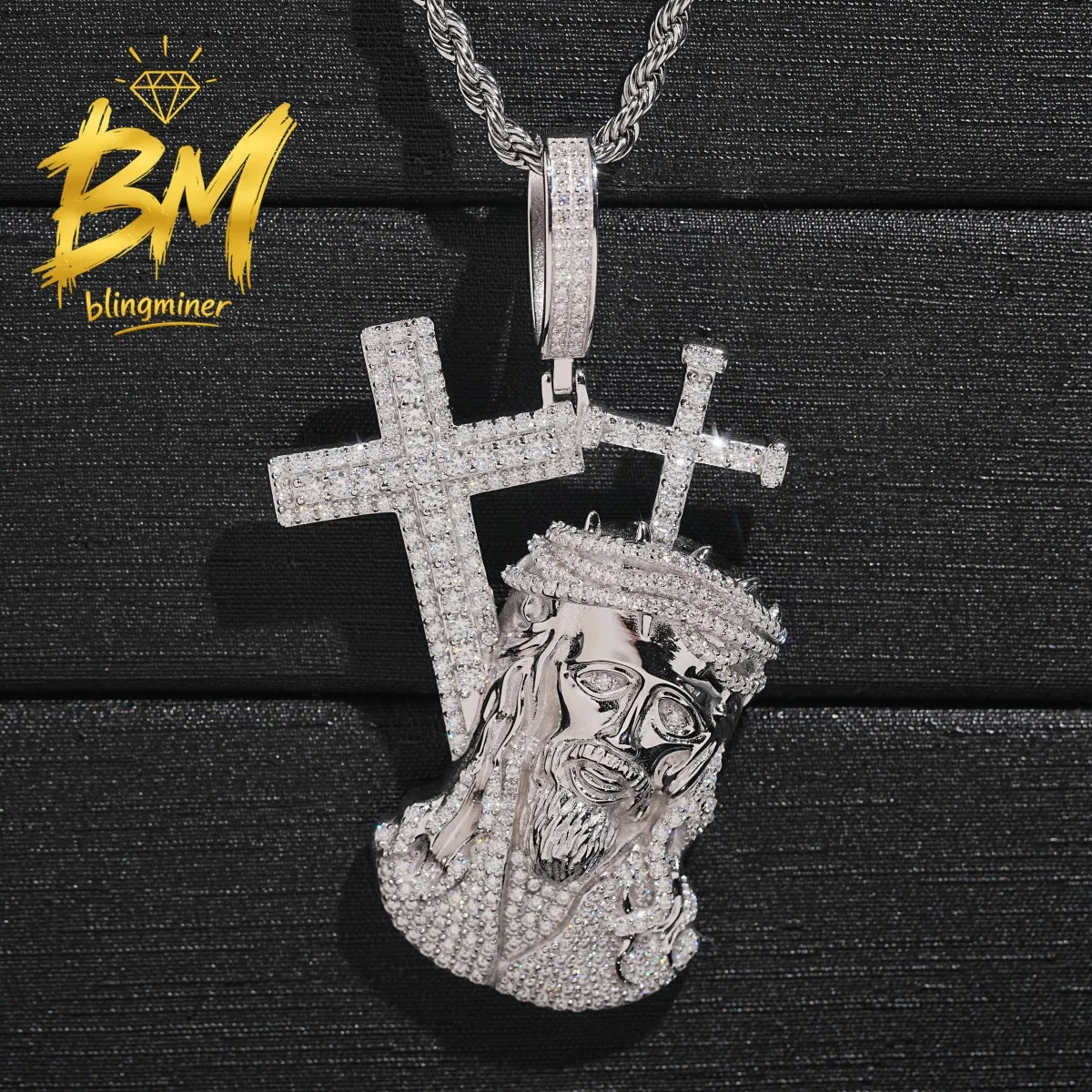 Blingminer Iced Out Cross&Jesus VVS Moissanite Pendant For Men Women S925 Silver Pendants Jewelry Pass Diamonds Tester GRA