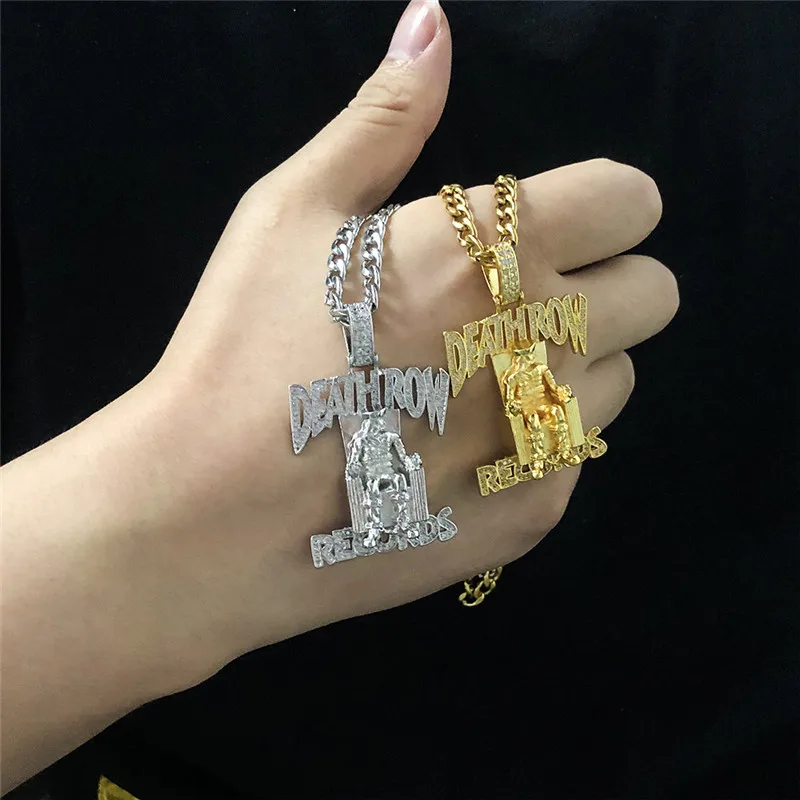 Hip Hop DEATH ROW RECORDS Prisoner Necklace Rhinestones Pendant Accessories For Man Woman Iced Out Jewelry