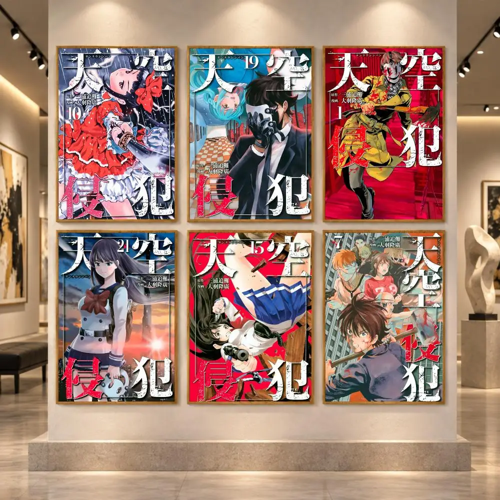 H-High-Rise Invasion cool Anime Poster Self Adhesive Wall Stickers Art Decals for Bedroom Living Room Office Home Decor Gift
