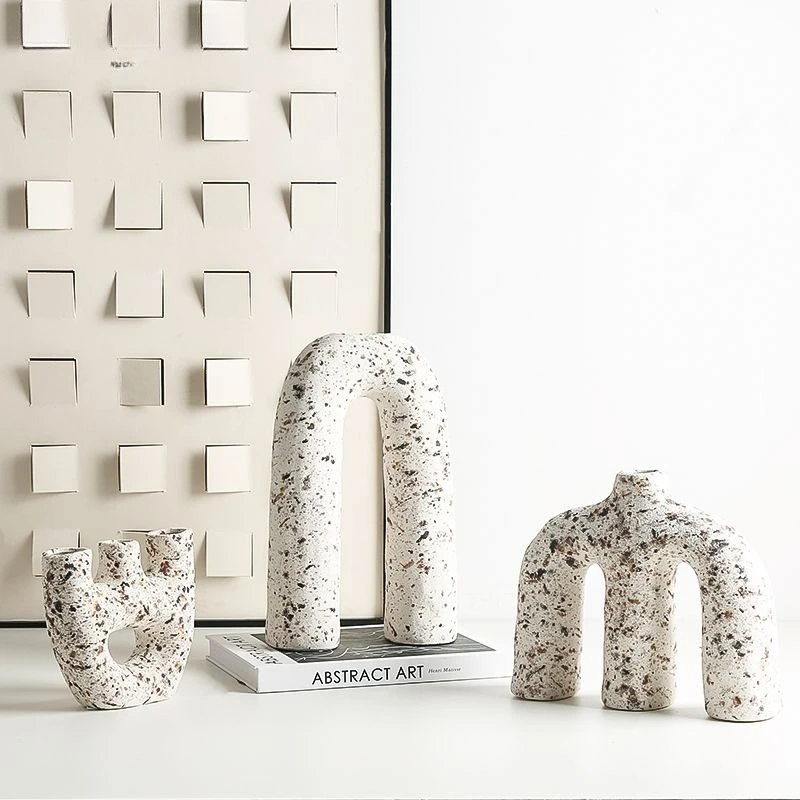 

Wabi Sand minimalist wind flower rock stone pattern ceramic vase, sales office creative art flower ornament