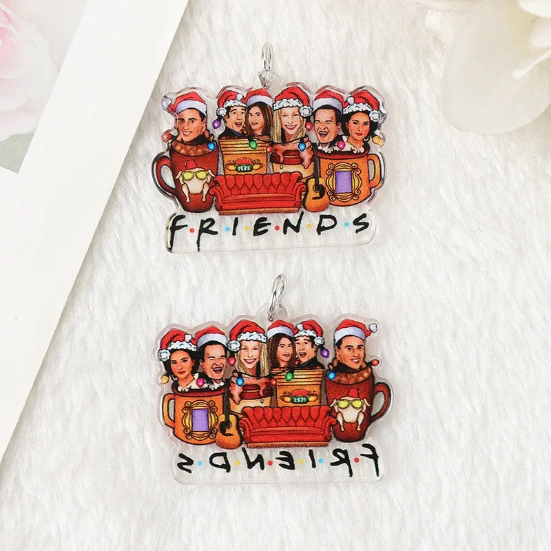 Friends Acrylic Charms Earrings Christmas Snow Man Santa Clause Charm Pendant For DIY Earring Jewelry Accessories Wholesale 5PCS