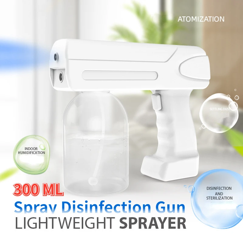 300ML Electric Handheld Nano Spray Home Disinfection Gun Rechargeable Portable Blue Light Atomizer Gun Alcohol Sprayer