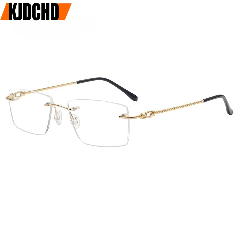 KJDCHD Pure Titanium Rectangle Rimless Glasses Frame Simple Fashion Men Women Eyeglasses Light Weight Frameless Spectacles