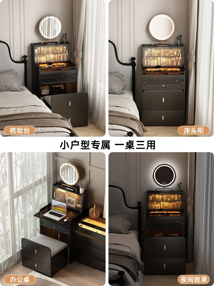 Italian light luxury bedside small makeup table super narrow 50cm wide master bedroom black high-end feeling