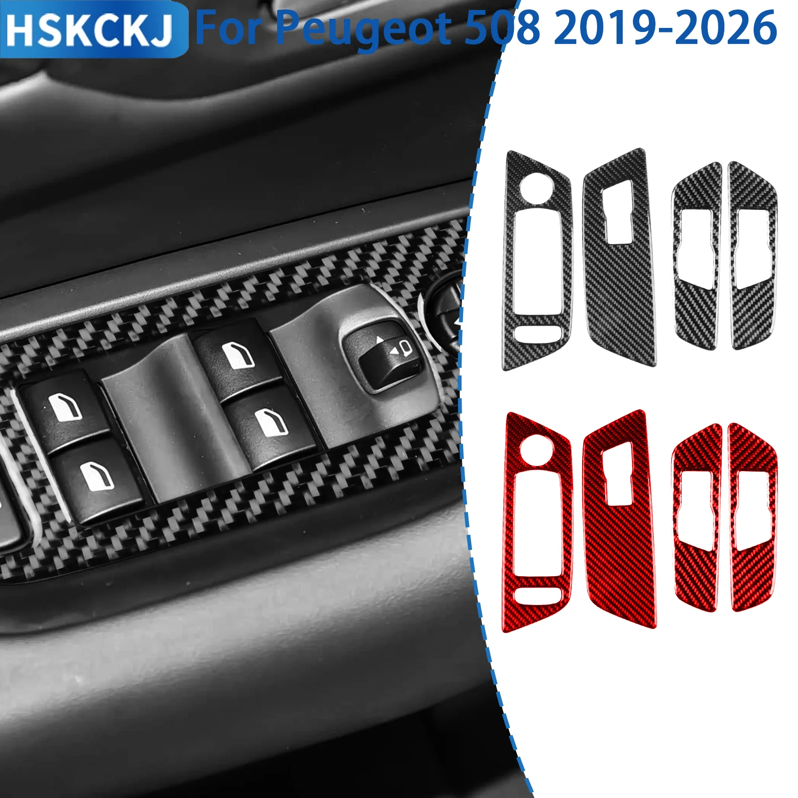 

For Peugeot 508 2019-2026 Car Window Lift Control Switch Panel Cover Decorative Carbon Fiber Car Interior Accessories Stickers