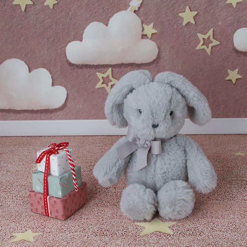 Cartoon Big Eared Rabbit Plush Toy Ribbon Bow Tie Grey Rabbit Doll Cute Doll