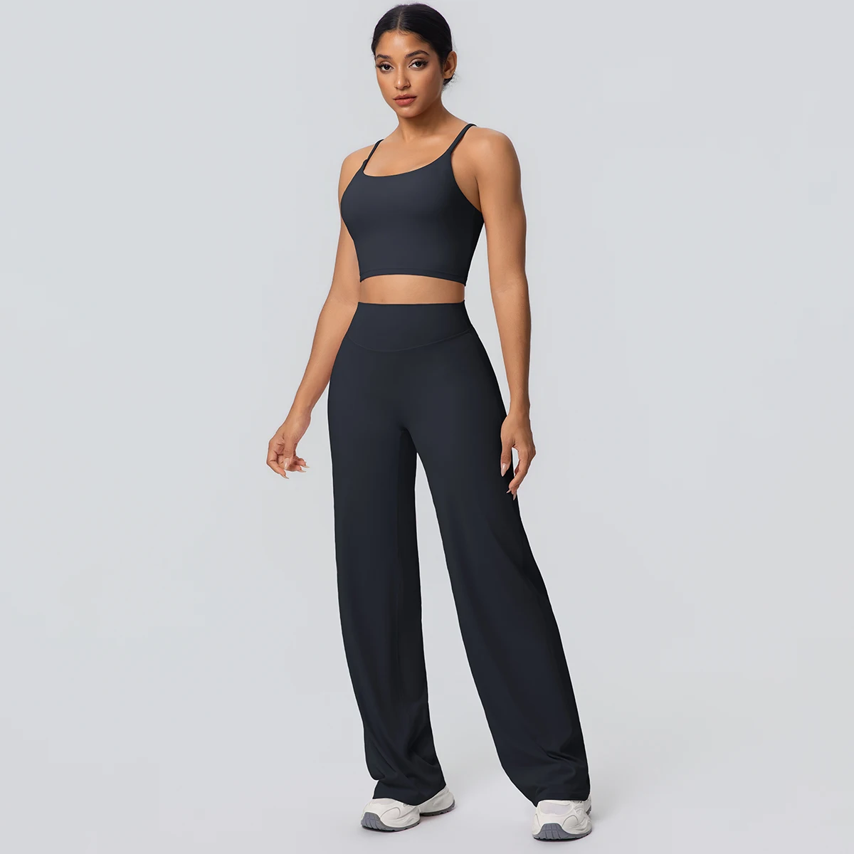 Frauen Schnell Trocknend Gym Sport Fitness Kleidung Yoga Set Backless Sexy Strap Bh mit Brust Pad Hohe Taille Breite Bein Hosen Set – Detail 13