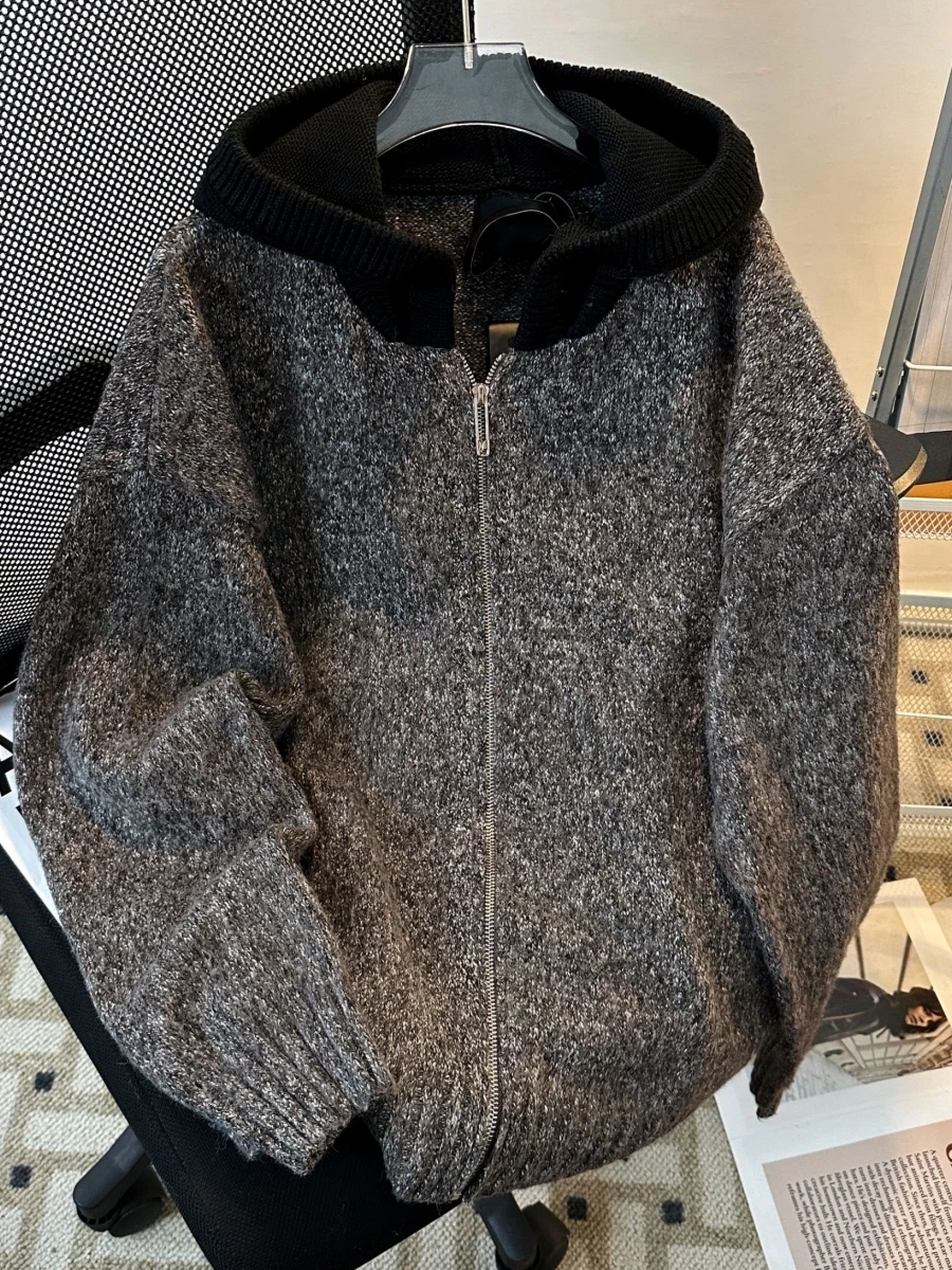 

Мужской вязаный кардиган с капюшоном ay Camere, осенне-зимняя повседневная верхняя одежда в американском стиле, мягкий полиэстер