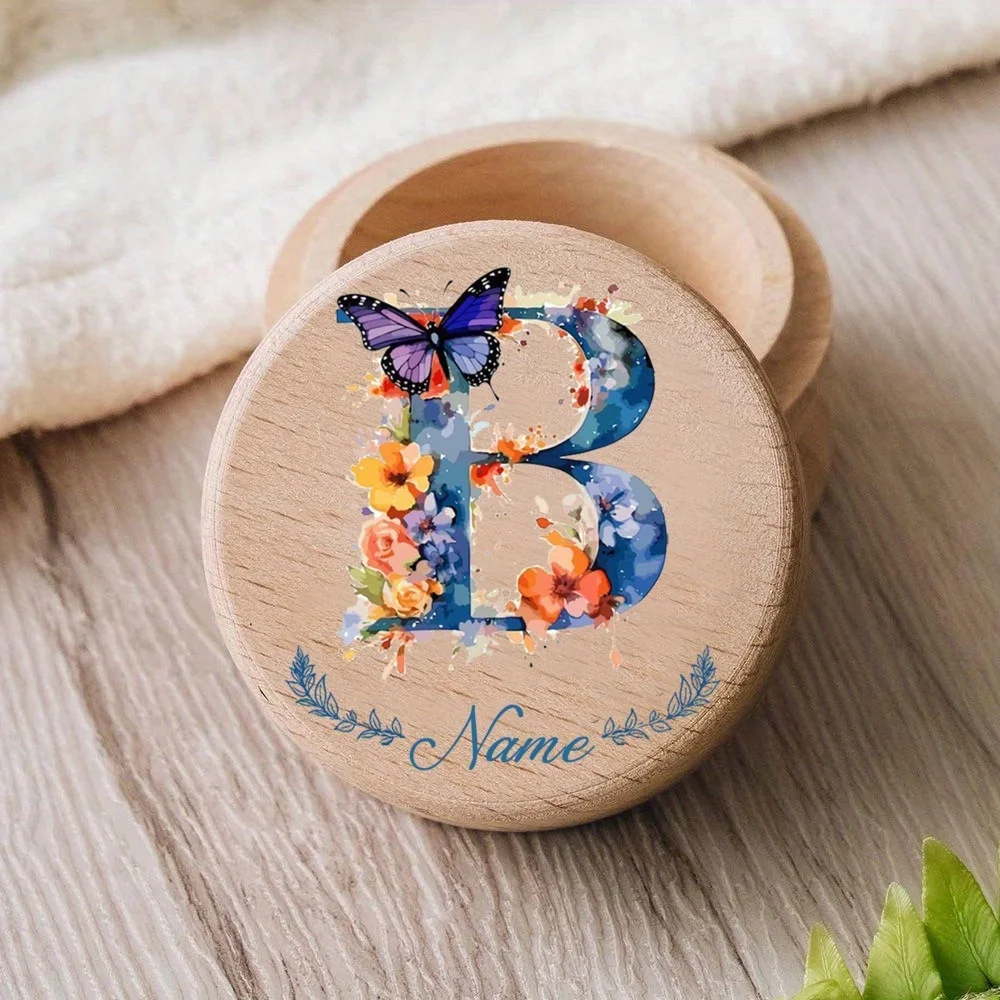Personalized Tooth Fairy Box Custom Name Color Butterfly Pattern Wood Keepsake Box Suitable Boys Girls Teeth Storage Decor Name