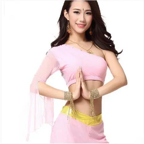 

New arrival crystal cotton and mesh belly dance top momen single sleeves belly dance body tops sexy top 9 colors