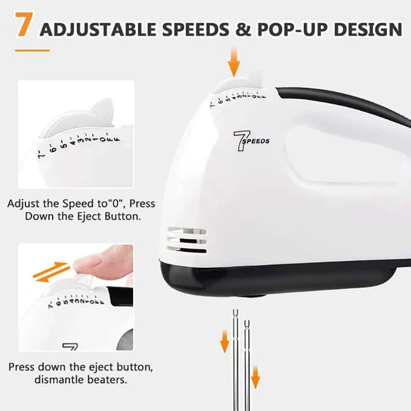 7-Speed Electric Hand Mixer with Whisk Handmixer Electric Handheld 7 Speed Portable Kitchen Mixer Electric Food Beater