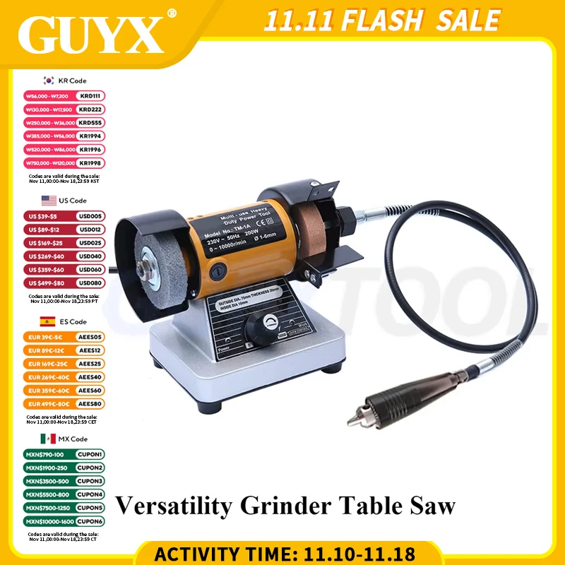 200W Bench Versatility Grinder Table Saw Grinding Polishing Cutting Grinder Machines For Wood Metal Electrical Tool Carving Jade