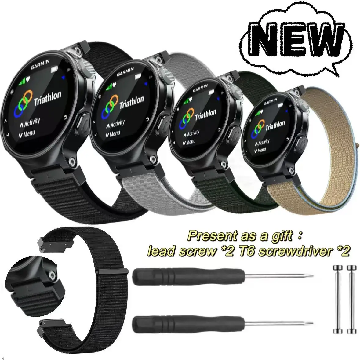 Correa deportiva de nailon para reloj inteligente Garmin Forerunner 735XT 735 235 230 235 620 630, Correa deportiva