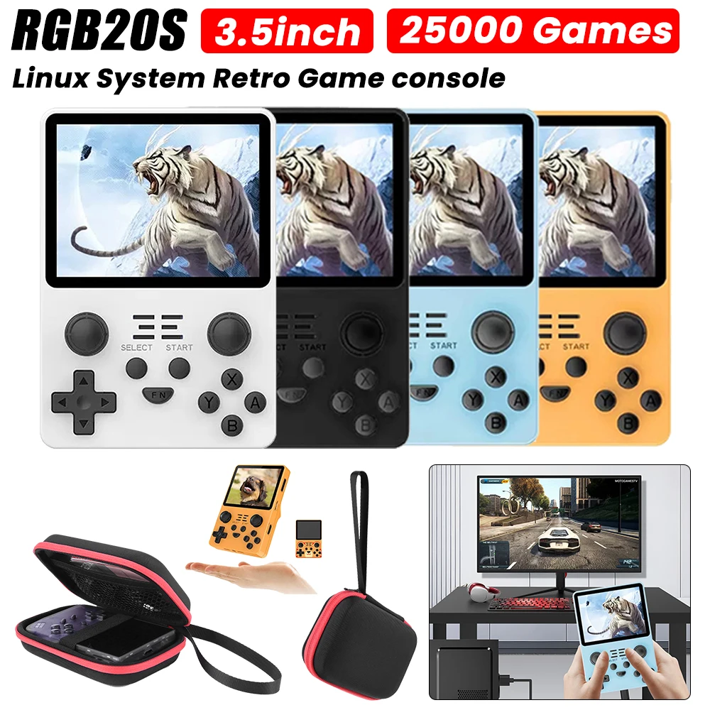 128/64/32/16G POWKIDDY RGB20S Handheld Game Console 3.5inch IPS Screen RK3326 Open Source System Game Player with 25000+Games