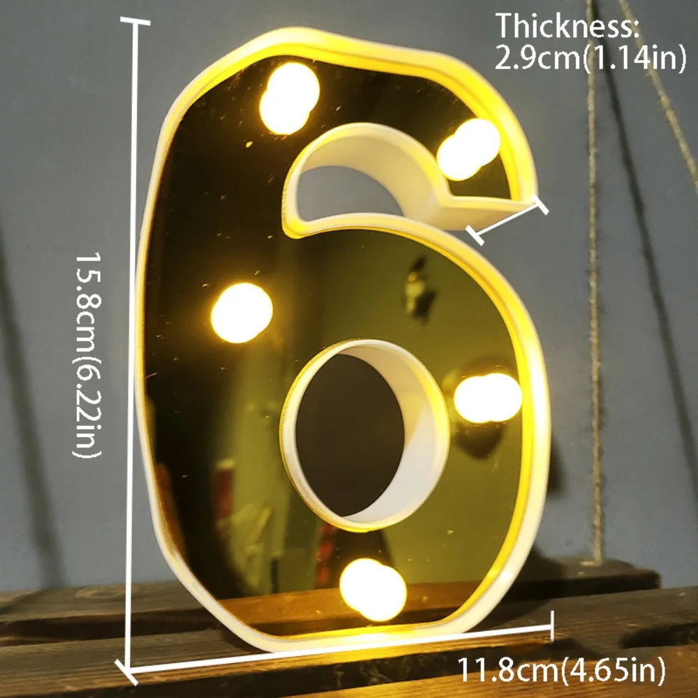 

Gold 16CM Letters Lights Creative Luminous Battery Lamp Mirror-Shaped Battery Powered Golden Numbers Led Lights Birthday Scene