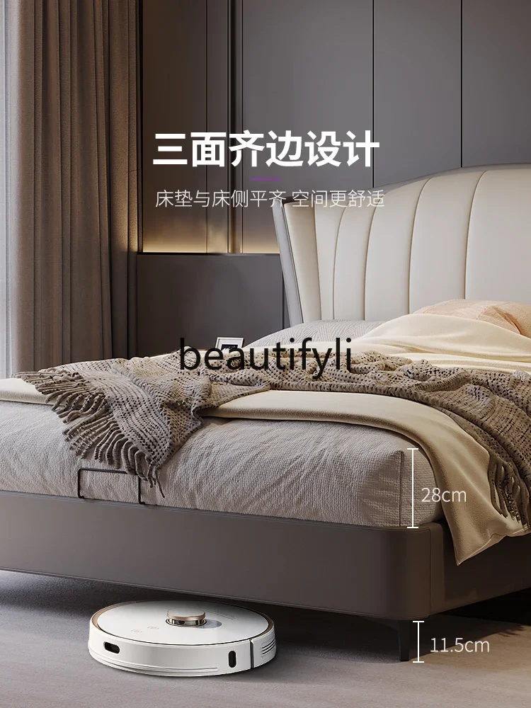 Genuine leather, master bed, modern simple bed, first layer cowhide bedH