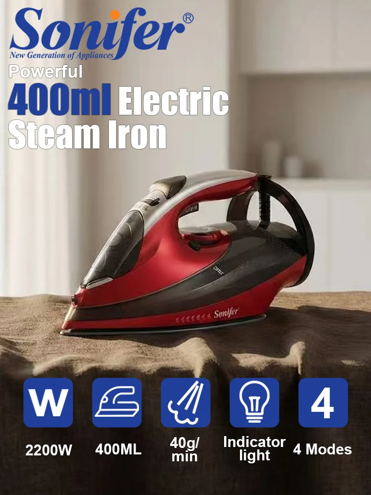 Steam Iron Sonifer SF-9089 2200W Ceramic Soleplate Vertical Steam Anti Calc Self Cleaning 300ml Tank Clothes Iron