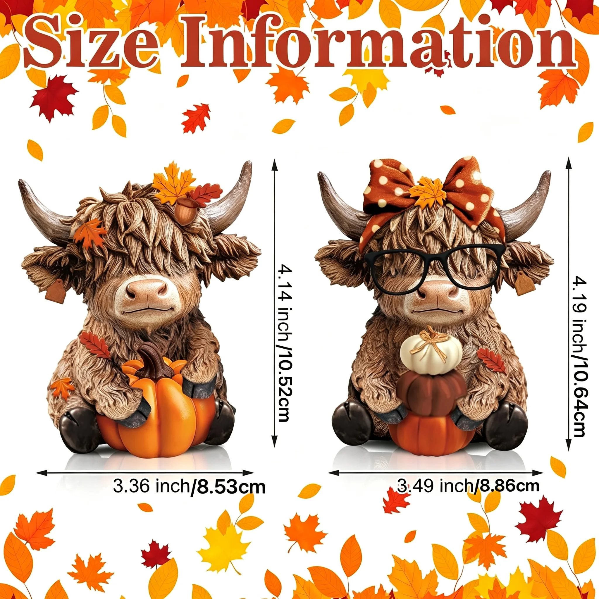 2-piece set of Highland Bull Idol Thanksgiving Pumpkin Maple Highland Bull Elf Leaf Shaped Scottish Resin Carving