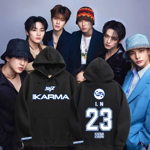 KPOP KARMA Sudadera con capucha de gran tamaño para mujer y hombre, sudadera Harajuku, ropa de calle, jersey de Hip Hop, chaqueta con capucha, ropa para parejas