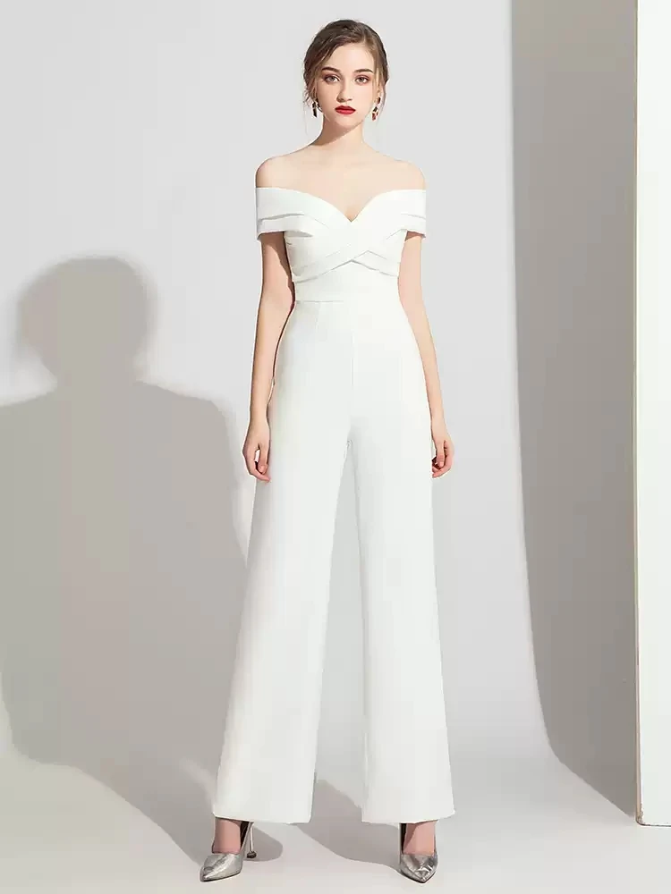 

Elegant White Evening Dress 2026 Off the Shoulder Jumpsuit Formal Dress Evening Pageant Gown Christmas Robe De Soriee