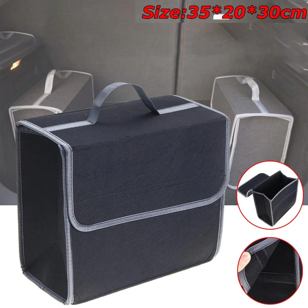 35*20*30cm Foldable Car Trunk Organizer Storage Box Large Anti Slip Compartment Boot Tool Bag Accessories Universal