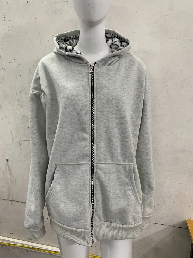 Unisex hoodie hooded sweatshirt with leopard print lining pocket, loose cardigan, zipper sweatshirt, streetwear style