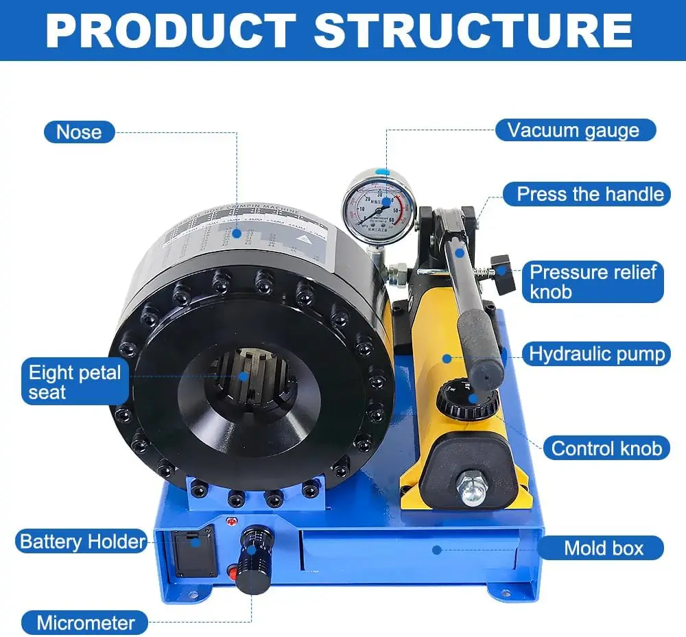 Herramienta de prensado de manguera hidráulica Manual, engarzador portátil con 8 juegos de troqueles