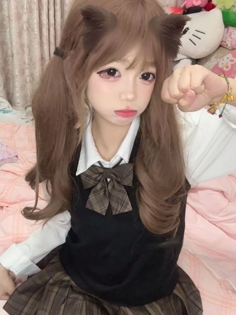 

Bla Caramel Kremes JK orm Vest Set College Sle School orm Skirt Sweater Ensemble Autumn Winter Faion Women's Set