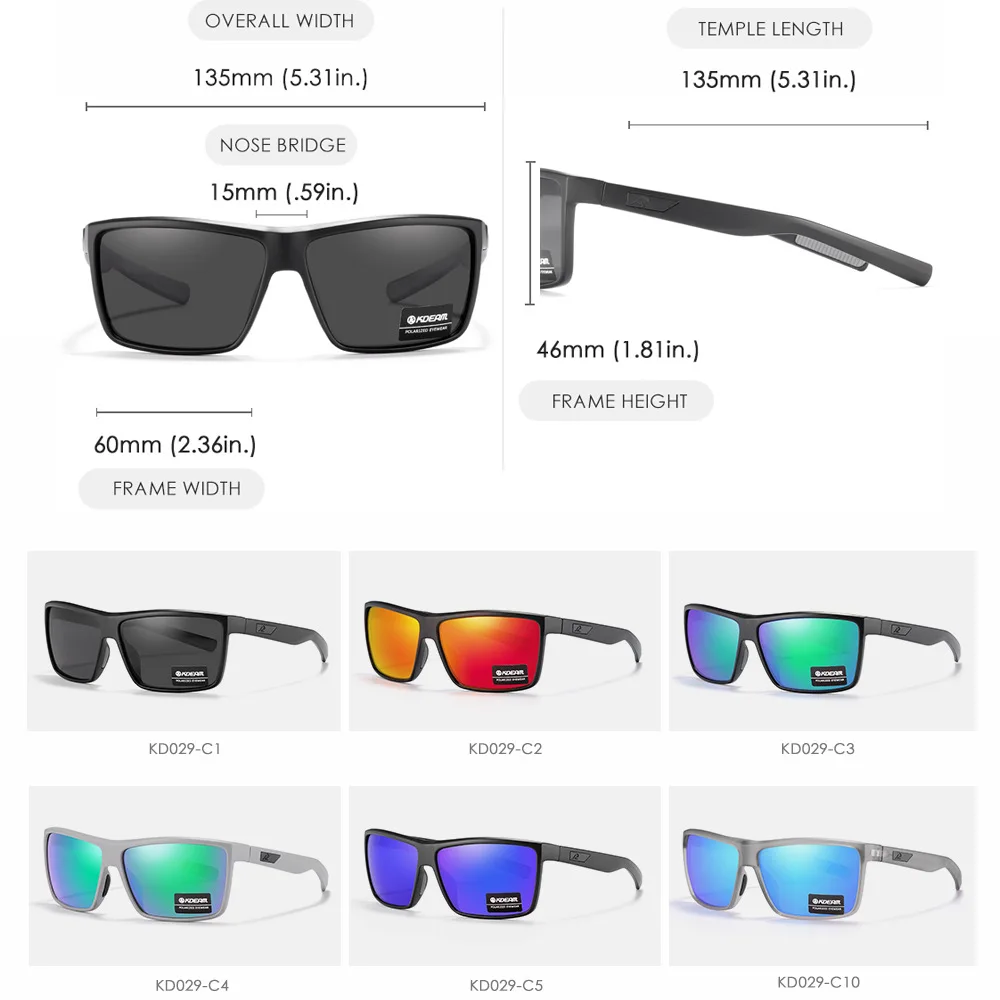 KDEAM-Lunettes de soleil polarisées pour homme, polarisées, carrées, avec charnières à ressort, pour la pêche, UV400