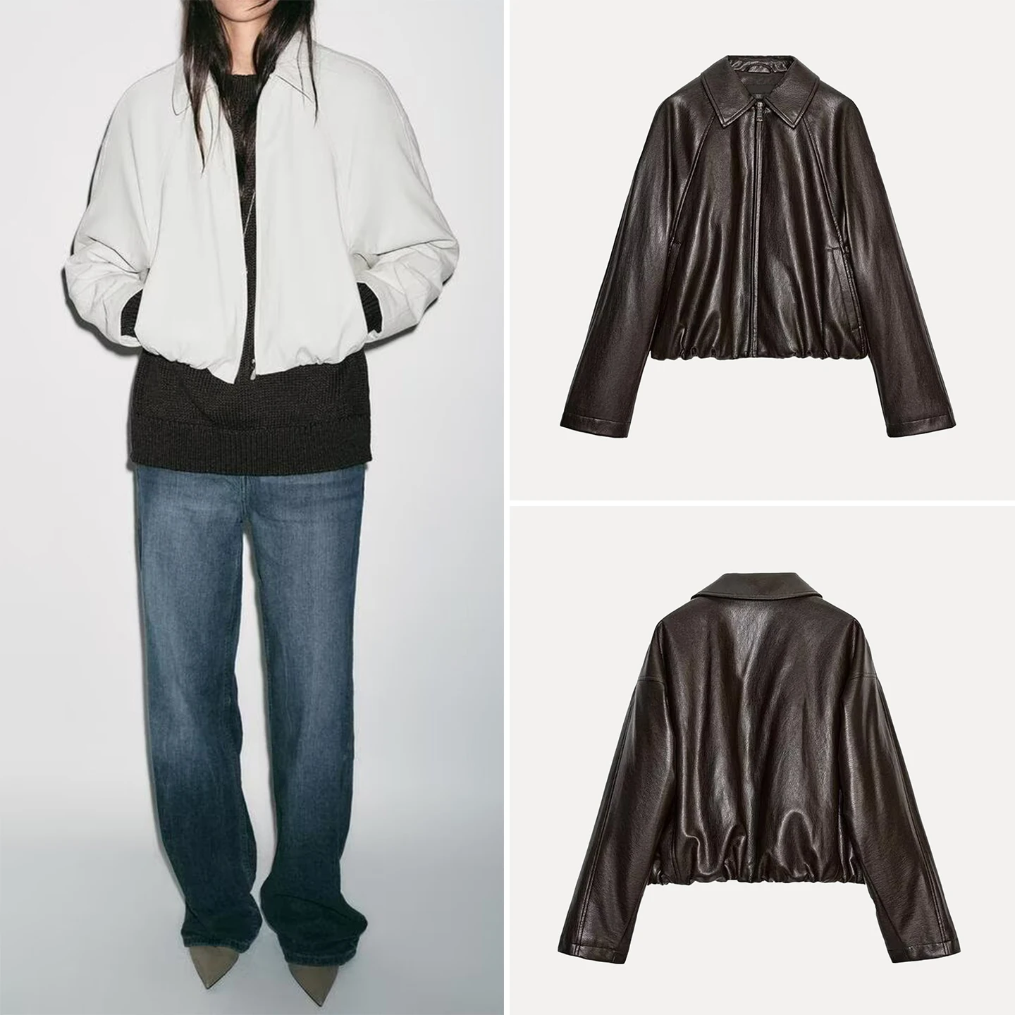 

Z Женская модная куртка-пилот Jaet, осенний сезон 2022, длинный свек, длина, застежка-молния, кожаный вид