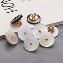 10pcs Black Shell Natural Shell Button Mother of Pearl Round Metal Shank Buttons for DIY Shirt Clothes Coat Sewing Accessories