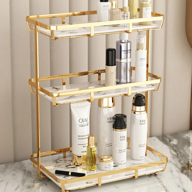 Nordic Makeup Organizer Tool-Free Installation Storage Rack High Load-Bearing Shelf Stable Non-Slip Simple Cosmetic Holder