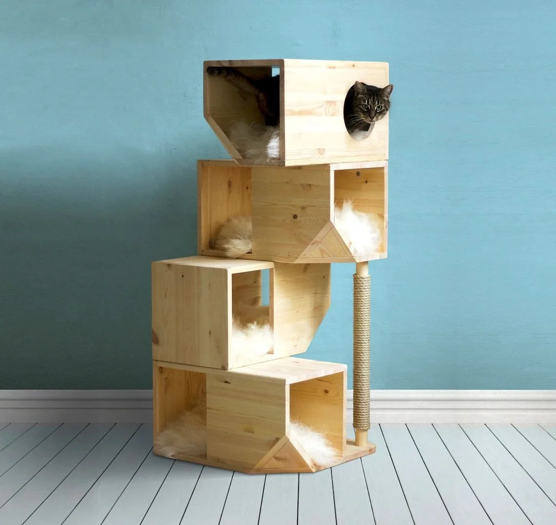 Newest Sustainable Wood Modular Wall-Mounted Pet House Unique Cute Cat and Dog Climbing Furniture