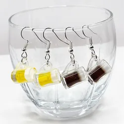 Mini Beer Cola Glass Women's Earrings Creative Simulation 3D Wine Glass Resin Accessorie Handmade Jewelry Gifts for Her