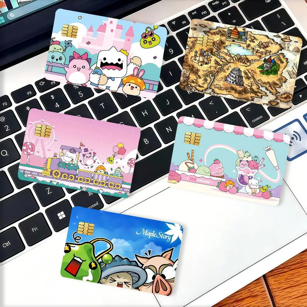 Cartoon game M-Maplestory Credit Card Decorative Card Stickers Suitable For Bank Cards Metro Transit Anti-scratch Gift 4PCS