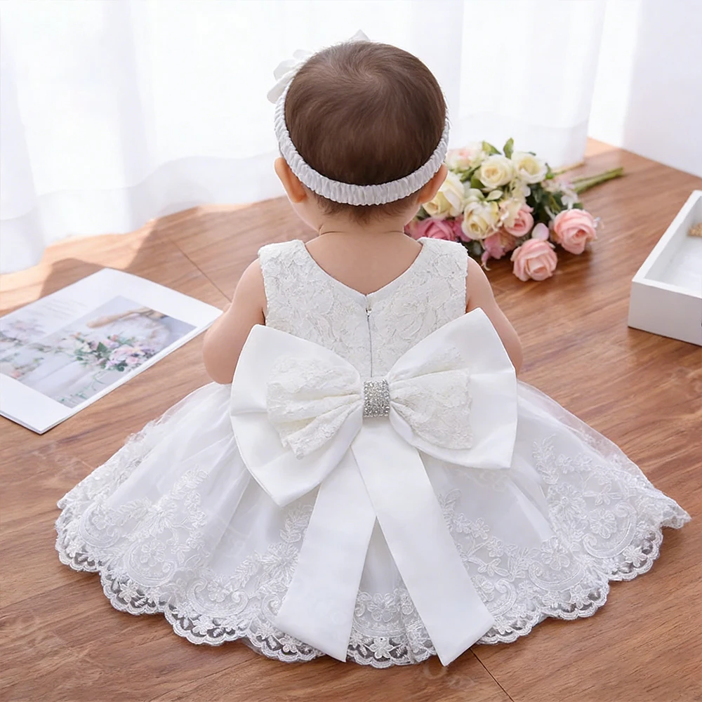 Baby Girl Clothes White Dress for Baptismal Ceremony Little Flower Child Wedding Dress Toddler Kids 1st Birthday Party Dresses