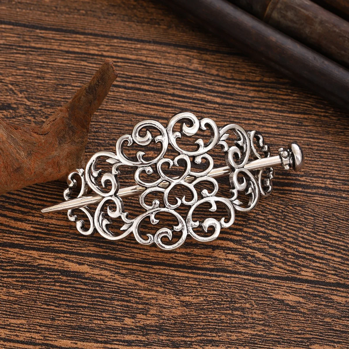 1pc Mode Vintage Silber Filigrane Haar Rutsche Komplizierte Scrollwork Design Gothic Mittelalterlichen Stil Haar Zubehör Perfekte Academia