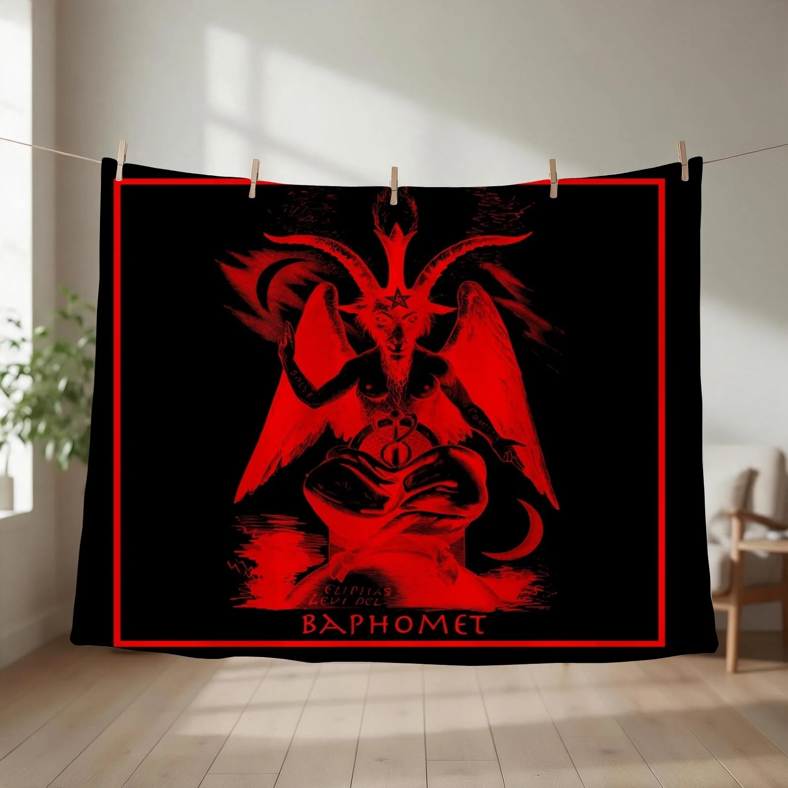 Satanic, Baphomet, Red Devil, Halloween, Occult Satan Design Throw Blanket couch cozy soft plush fuzzy picnic outdoor blanket