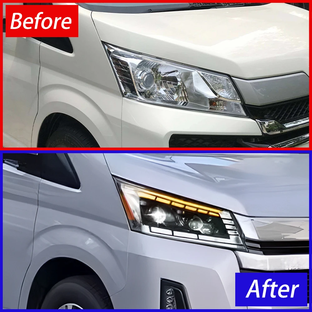 Car Front lamp Assembly for Toyota Hiace 2019-2022 Upgrade Dynamic Two Projector Lens LED Daytime Headlight Hot Sale Accessories