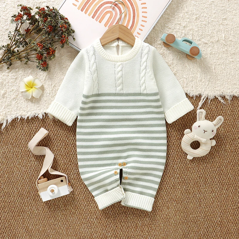 

Детские комбинезоны для новорожденных мальчиков и девочек, вязаные комбинезоны для детей 0-9 м, белые, с круглым вырезом и длинными рукавами, верхняя одежда для малышей, комбинезоны, наряды