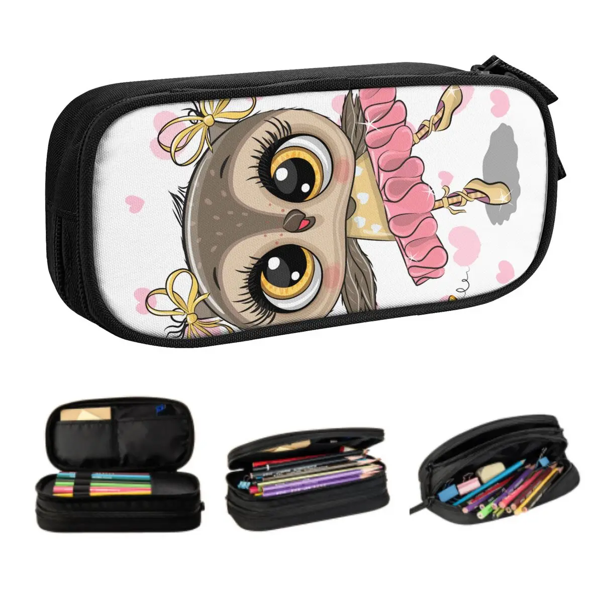 coruja padrao lapis personalizado case para meninas e meninos bolsa de lapis animal de grande capacidade kawaii cartoon pouch artigos de papelaria 01