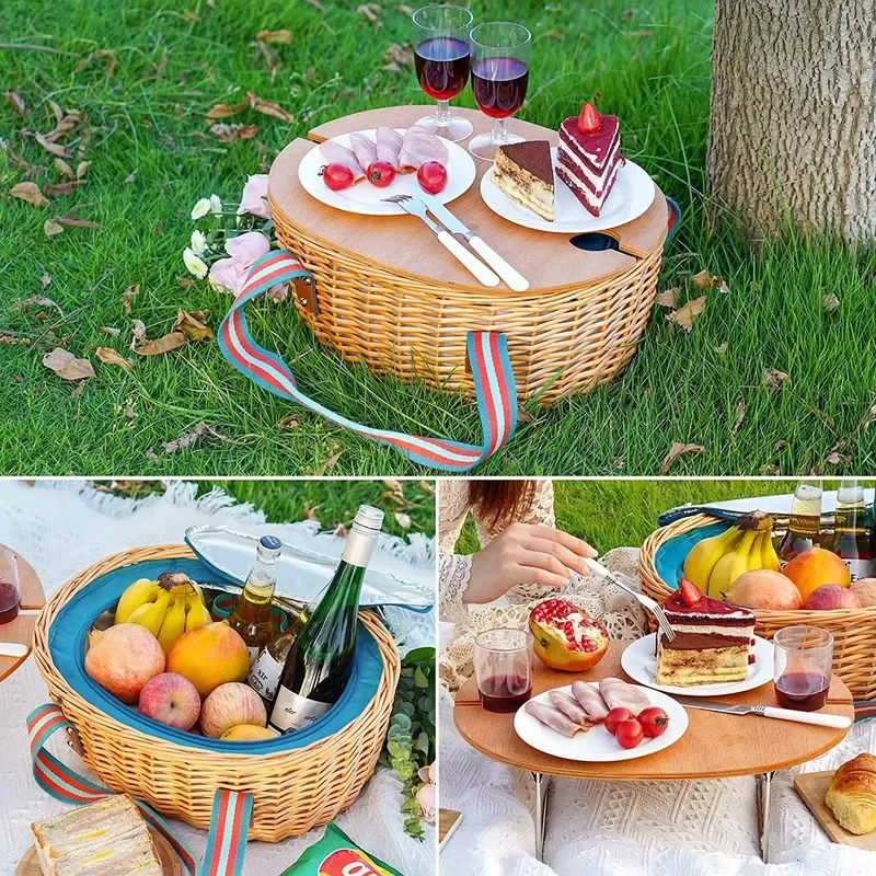 Girly Picnic Baskets Cane Basket Hander Plastic Lid Mini Lids Hamper Lined Wicker Wood Woven Chip Cooler Foldable Insulated view 2