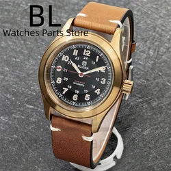 BLIGER 36mm39mm NH35 Automatic Retro Bronze Field Pilot Men's Watch Sapphire Glass Green Luminous Dial Leather Strap Screw Crown