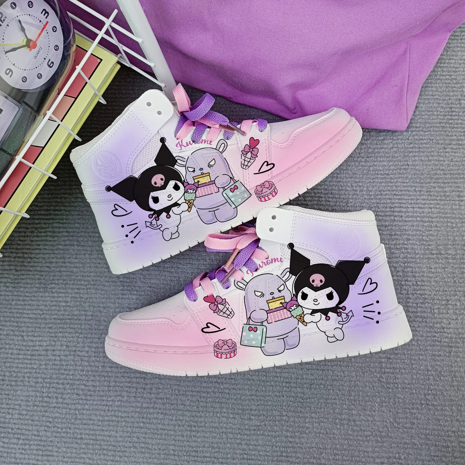 Nova mulher dos desenhos animados kuromi princesa bonito sapatos casuais sapatos esportivos macios para namorada presente tamanho da ue 35-44